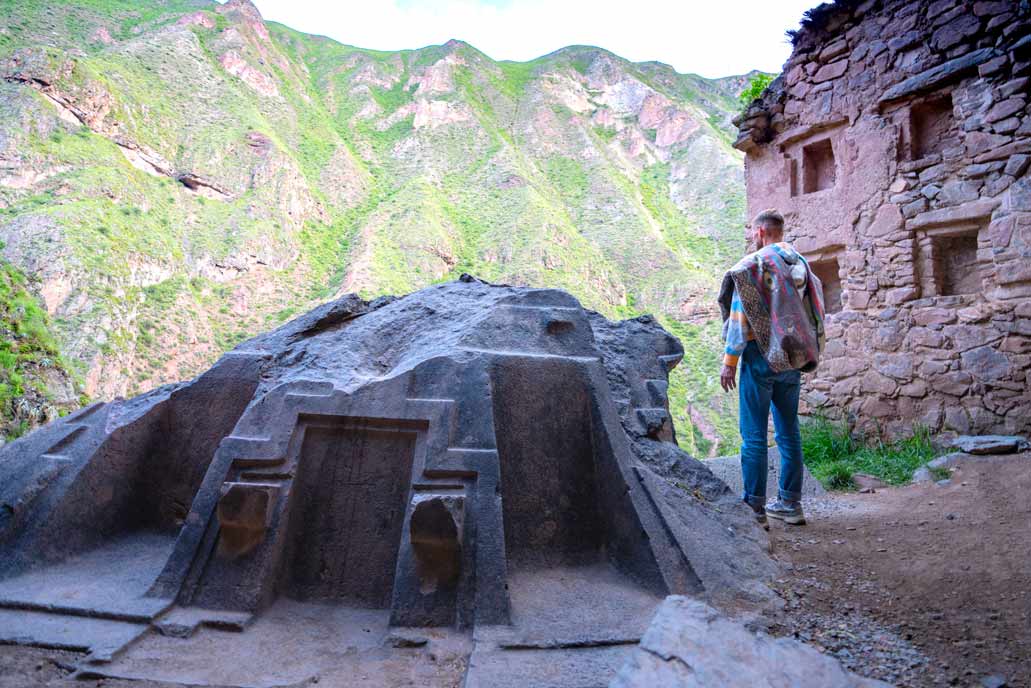 Tourist feeling the energy - Ñaupa Church